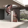 Modern Interior Design With Spiral Staircase Wooden Steps Gray Walls And Natural Light