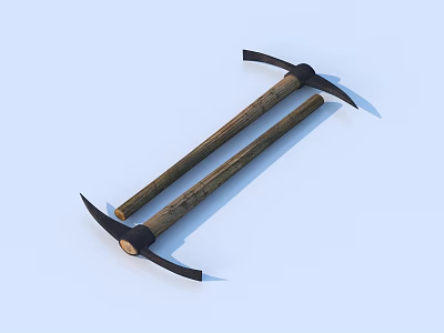 Household Tools Set Of Two Pickaxes With Wooden Handles And Black Metal Heads 3d model