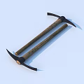 Household Tools Set Of Two Pickaxes With Wooden Handles And Black Metal Heads