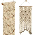 Bohemian Macramé Wall Hangings With Knitted Texture Wooden Balls And Tassels