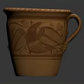 Handcrafted Clay Pot With Traditional Decorative Pattern And Handle For Everyday Use 3d model