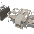 Modern Wooden Dining Table Set With Chairs Table Runner Sideboard And Decorative Items 3d model