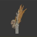 Sculptural Carving Textured Vase Featuring Orange Beige Feathers and Fan Shaped Decorations on Grey Background