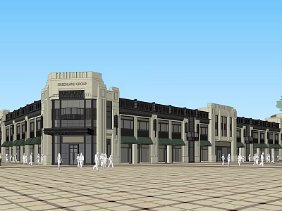 Classic Commercial Street With Traditional Facade Storefronts And Pedestrian Plaza 3d model