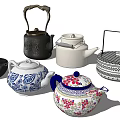 Elegant Ceramic Teapots Collection With Various Patterns And Colorful Designs 3d model