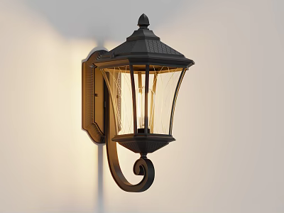 Black Traditional Wall Light With Glass Shade And Curved Arm Design 3d model