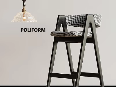 POLIFORM Modern Bar Stool With Houndstooth Upholstery Wooden Frame And Pendant Light 3d model