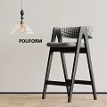 POLIFORM Modern Bar Stool With Houndstooth Upholstery Wooden Frame And Pendant Light