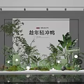 Window Display Decoration With Green Plants Decorative Lights White Backdrop And Display Platform