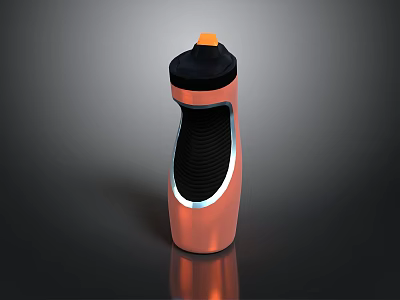 Orange Water Bottle With Black Lid And Textured Grip Shiny Surface 3d model