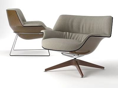 Modern Leisure Chairs With Soft Fabric Seats Wooden Armrests And Star Shaped Bases Design 3d model
