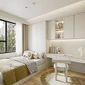 Modern Tatami Bedroom With Desk Storage Cabinets Window Decorative Dolls And Table Lamp
