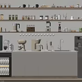 Modern Kitchen Tableware Set With Shelves Cabinets Coffee Machine Kettle And Sink 3d model