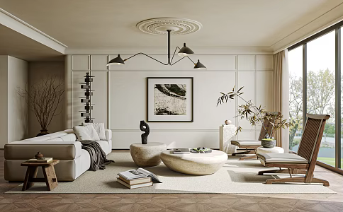 French living room sofa single chair coffee table 3d model