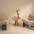 Cozy Casual Sofa Set with Fluffy Fabric Sofas Wooden Legs Small Table Potted Plant and Blanket