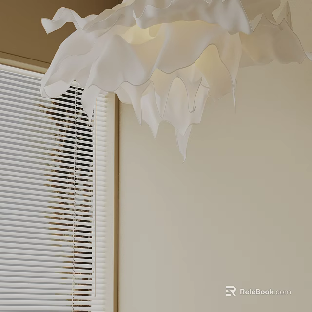 Modern White Chandelier Design In Interior With Beige Wall And White Blinds 3d model 