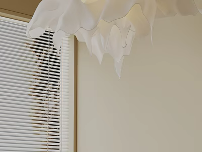 Modern White Chandelier Design In Interior With Beige Wall And White Blinds 3d model