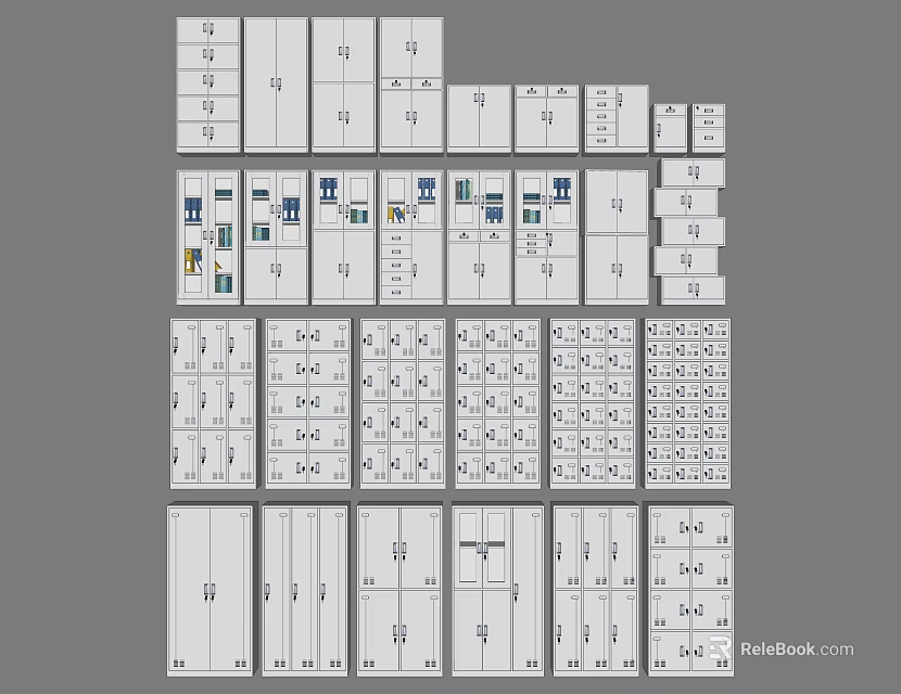 Various Design Storage Shelving Units With Multiple Compartments Drawers And Adjustable Shelves 3d model