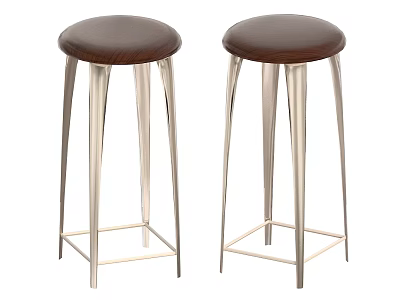 Brown Leather Bar Stools With Silver Metal Legs And Stable Base Design 3d model
