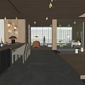 Modern Dining and Living Room Interior with Wooden Ceiling Sofa Set and Large Windows