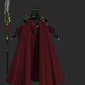 A Man In Ancient Ornate Warrior Armor With Red Cape Holding Long Sword 3d model