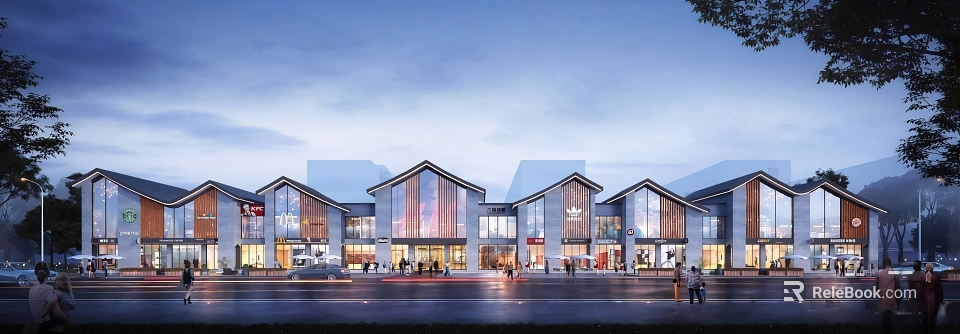 Vibrant Commercial Street With Modern Architecture Glass Facades Storefronts And Busy Pedestrians 3d model 