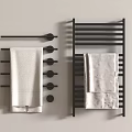 White Bathroom Towels Hanging on Black Towel Racks and Holders 3d model