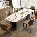 Italian Dining Table and Chair Combination Wine Cabinet Chandelier Ornaments Refrigerator 3d model