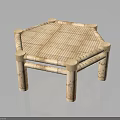 Hexagonal Bamboo Coffee Table With Woven Design Natural Texture And Short Legs 3d model