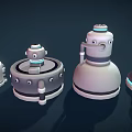 Futuristic Robot Sentry Weapons Featuring Various Designs And Glowing Blue Lights 3d model