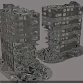 Collapsed High Rise Building Structure With Damaged Concrete Floors And Broken Frames 3d model
