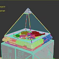 Pyramid Shaped Transparent Structure With Detailed Green Blue Interior Design And White Base Platform