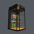 Enclosed Public Booth With Glass Walls Green Bar Counter Chairs Ceiling Lights LOGO Sign