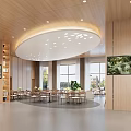 Modern Service Hall Interior With Wooden Ceiling And Open Layout 3d model