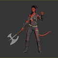 Red Skinned Character With Horns Tail And Axe In Armor Standing Pose