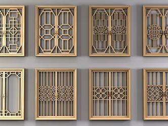 Chinese casement window carved component window combination 3d model