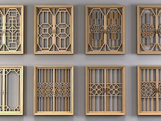 Chinese casement window carved component window combination 3d model