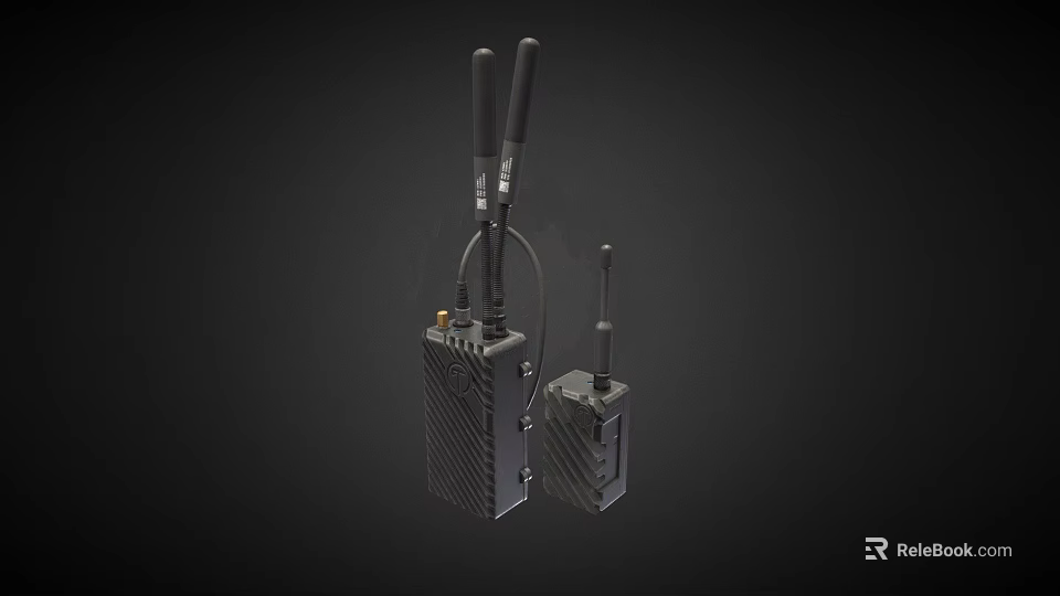 Two Black Tactical Weapon Communication Devices With Antennas And Durable Build 3d model 