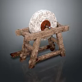 Traditional Stone Mill On Rustic Wooden Stand For Home Daily Use
