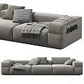 Modern Gray Fabric Sofa Set With Decorative Pillows And Throw Blanket 3d model