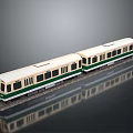 White and Green Model Train with Two Carriages on Black Background and Reflection 3d model