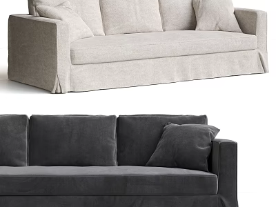 Modern Three Seater Sofa In Neutral Tones With Upholstered Fabric And Comfortable Cushions 3d model
