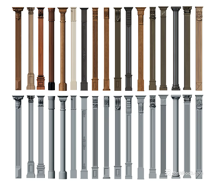 Various Styles And Colors Of Decorative Roman Columns For Interior Exterior Use 3d model 