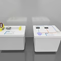 Two White Square Devices With Yellow Red Components Blue Lines And Purple Hand Icon 3d model