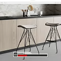 Modern Kitchen Interior With Stylish Bar Stools White Seats Black Metal Frames 3d model