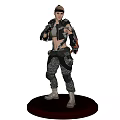 Futuristic Woman Wearing Tactical Combat Gear With Mechanical Arm And Armor