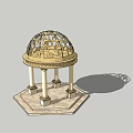 Ornate Stone Gazebo With Intricate Dome Lattice And Hexagonal Base Columns 3d model