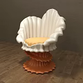 Stylish Shell Shaped Accent Chair with White Curved Backrest Orange Cushion and Wavy Base