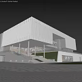 Modern Commercial Office Building With Glass Curtain Wall Metal Panels And Staircase Plaza