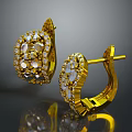 Fashionable Golden Earrings With White Gemstones And Decorative Stud Hoop Design